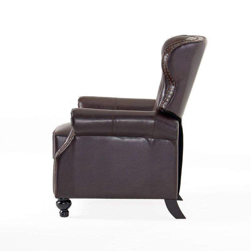 Walder Bonded Leather Press-Back Recliner Club Chair Brown - Christopher Knight Home: Elegant Winged Back, Hardwood Frame