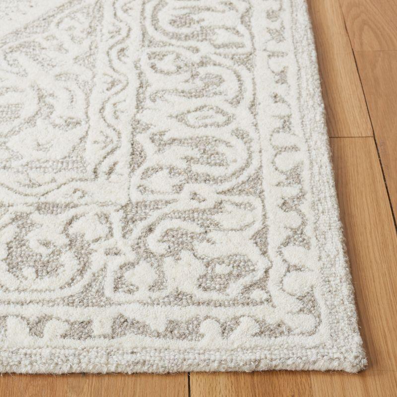 Ivory Floral Hand-Tufted Wool Square Area Rug