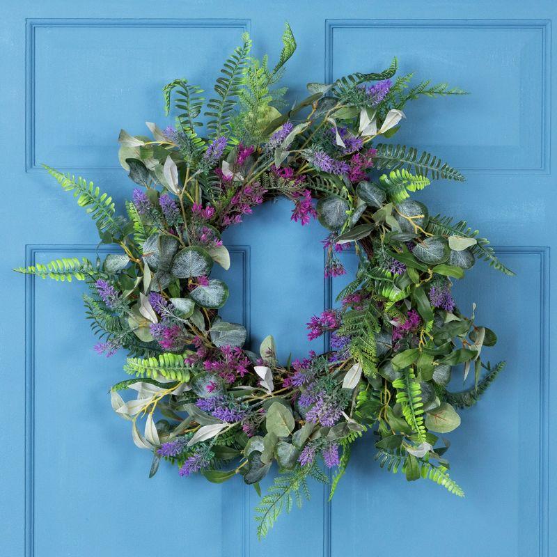 Northlight Seasonal Lavender and Mixed Foliage Artificial Floral Spring Wreath Purple and Green - 22-Inch
