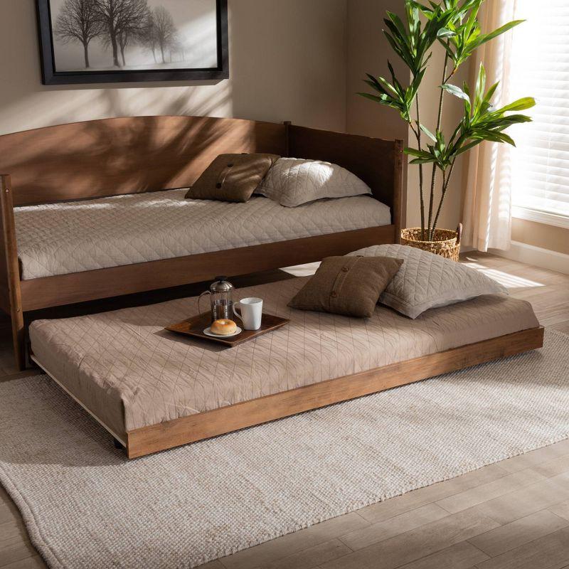 Twin Ash Walnut Trundle Bed with Wood Frame