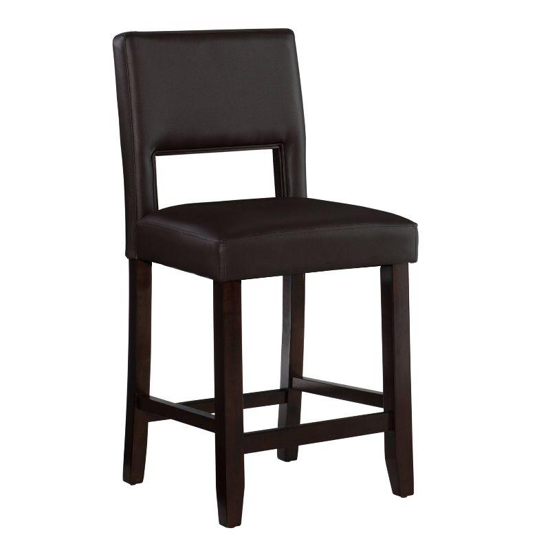 Dark Brown Wood and Leather Counter Stool, 24"