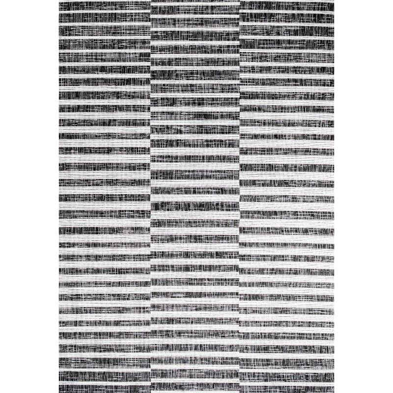 Ivory and Black Stripe Synthetic 8' x 10' Easy-Care Rug