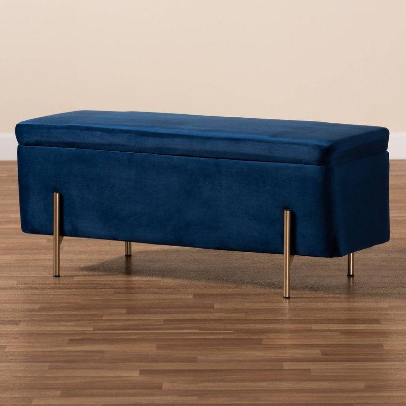 Rockwell Navy Blue Velvet & Gold Metal Storage Bench