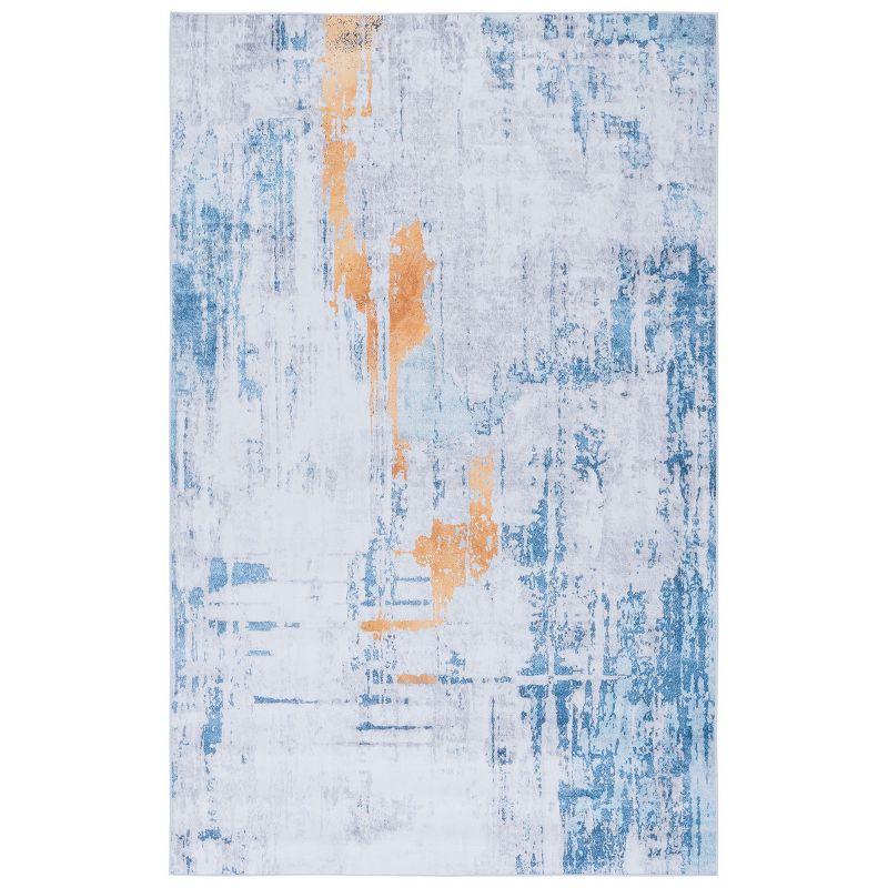 Gray and Blue Abstract Synthetic 4' x 6' Area Rug