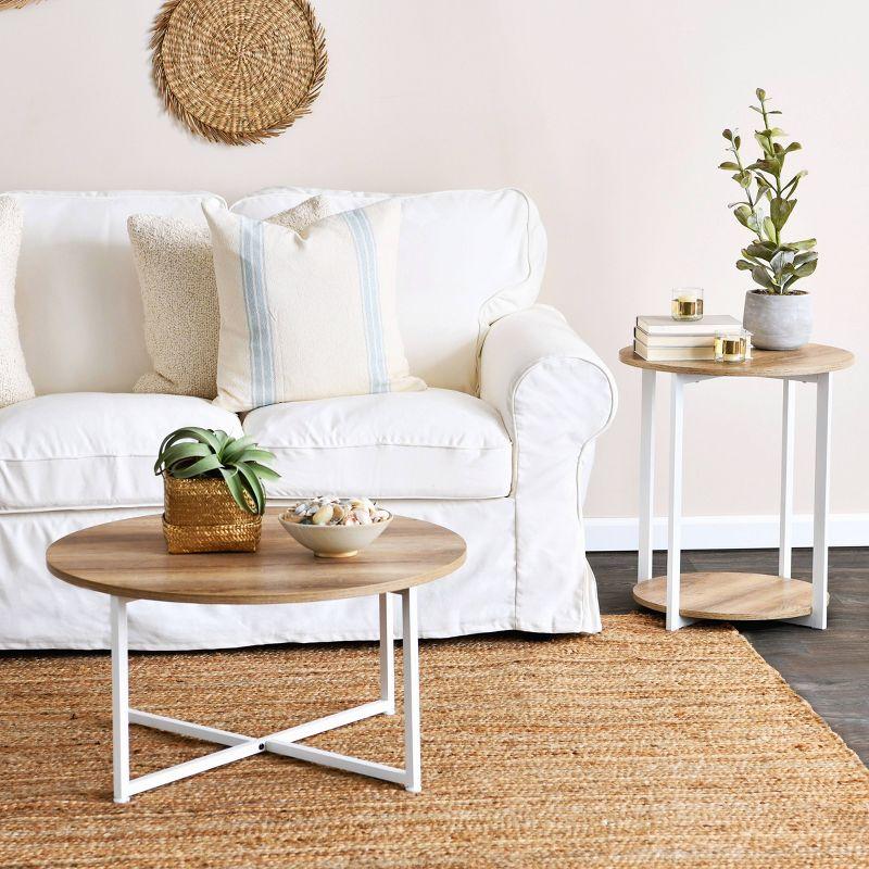 Household Essentials Jamestown Round End Table Brown/White: Modern Minimalist, Iron Frame, Particle Board Top