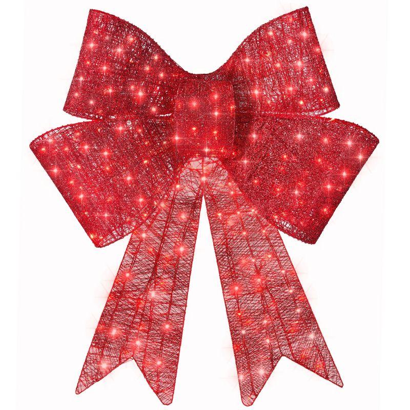 Best Choice Products Pre-Lit Christmas Bow, Large Outdoor LED Lighted Holiday Décor w/ 8 Light Functions, Hook