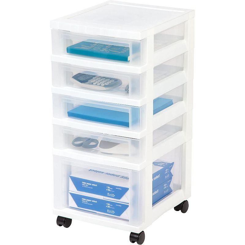 IRIS USA 5 Drawer Rolling Storage Cart with Organizer Top, White