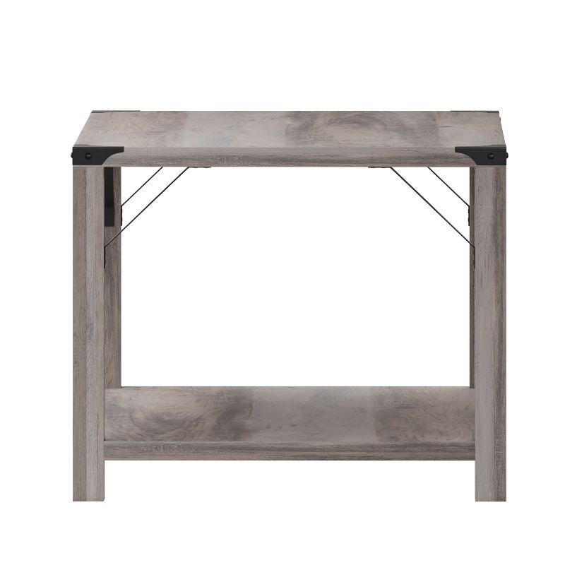 Flash Furniture Wyatt Modern Farmhouse Wooden 2 Tier Coffee Table with Black Metal Corner Accents and Cross Bracing, Gray Wash