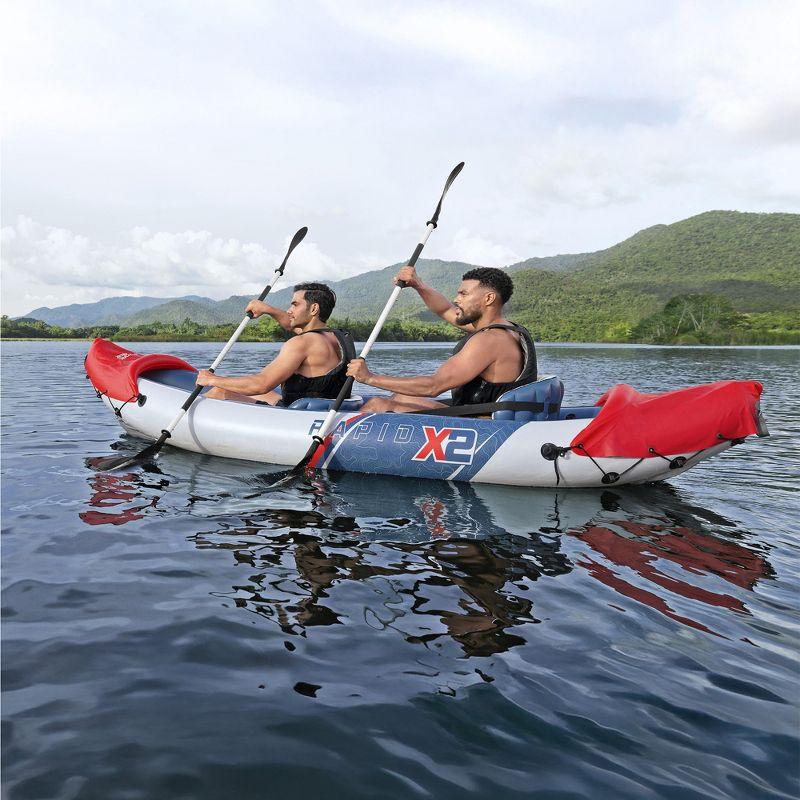 Bestway Hydro-Force Rapid X2 Inflatable 2 Person Kayak Outdoor Lake and River Water Sport Set with 2 Paddles, Hand Pump, and 2 Removable Fins
