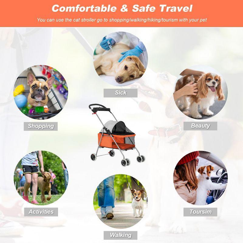 FDW 4 Wheels Pet Stroller Cat Dog Stroller Portable Folding Travel Carrier Strolling Cart Waterproof With Storage Basket Mesh Windows