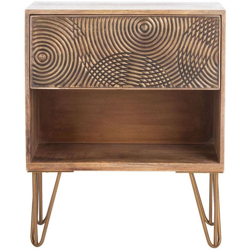 Solene Natural Wood and Brass 1-Drawer Nightstand