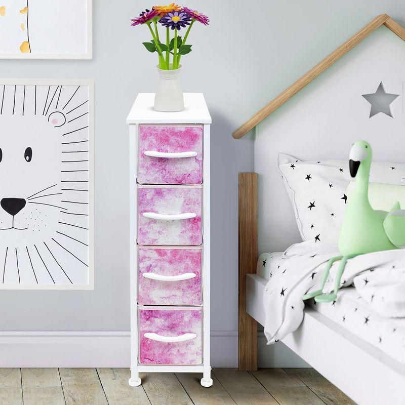 Pink Tie-Dye 4-Drawer Vertical Storage Tower with Steel Frame