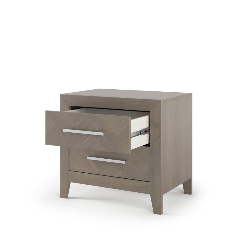 Crescent Gray Herringbone 2-Drawer Nightstand with Metal Pulls