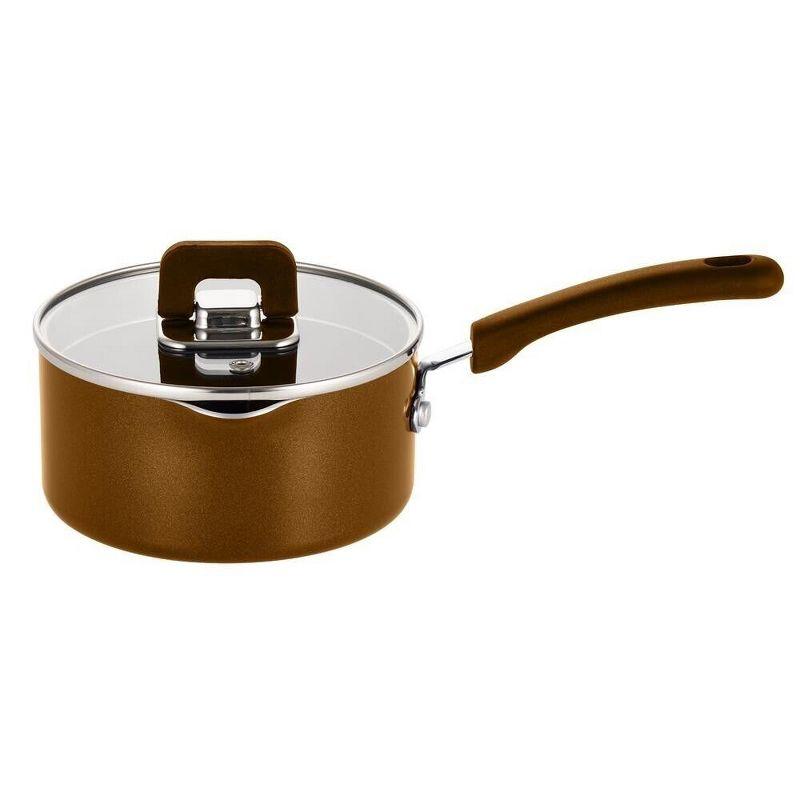 NutriChef 1.5Qt Brown Non-Stick Aluminum Saucepan with Lid