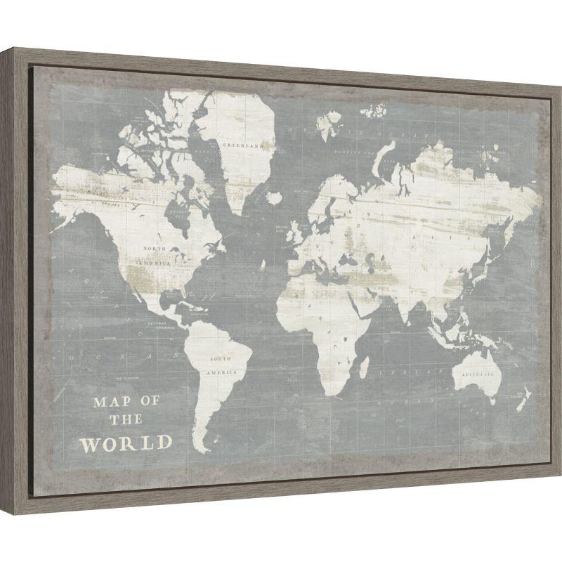 Amanti Art Slate World Map by Sue Schlabach Canvas Wall Art Print Framed 23-in. x 16-in.