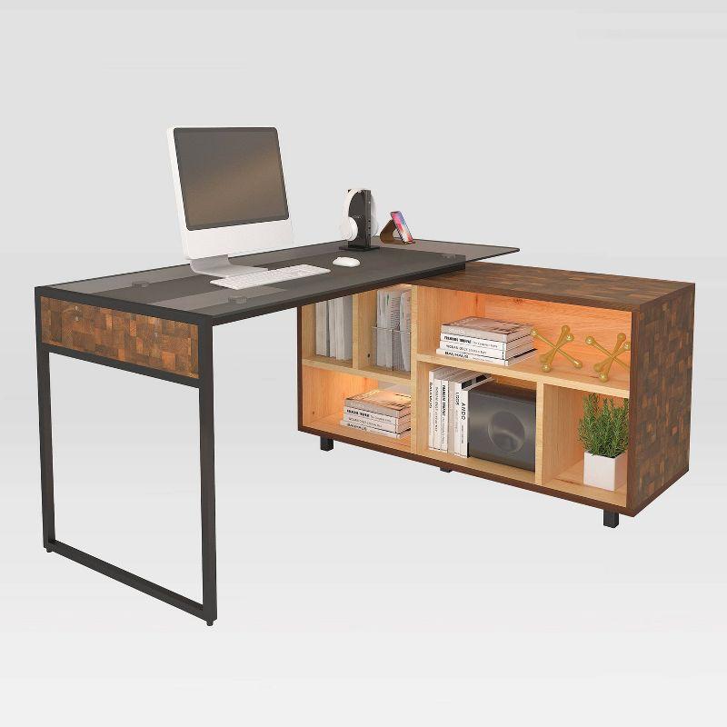 L Shaped Desk Oak - Techni Mobili: Modern Home Office Desk with Shelves, MDF & Metal Frame, 5-Year Warranty