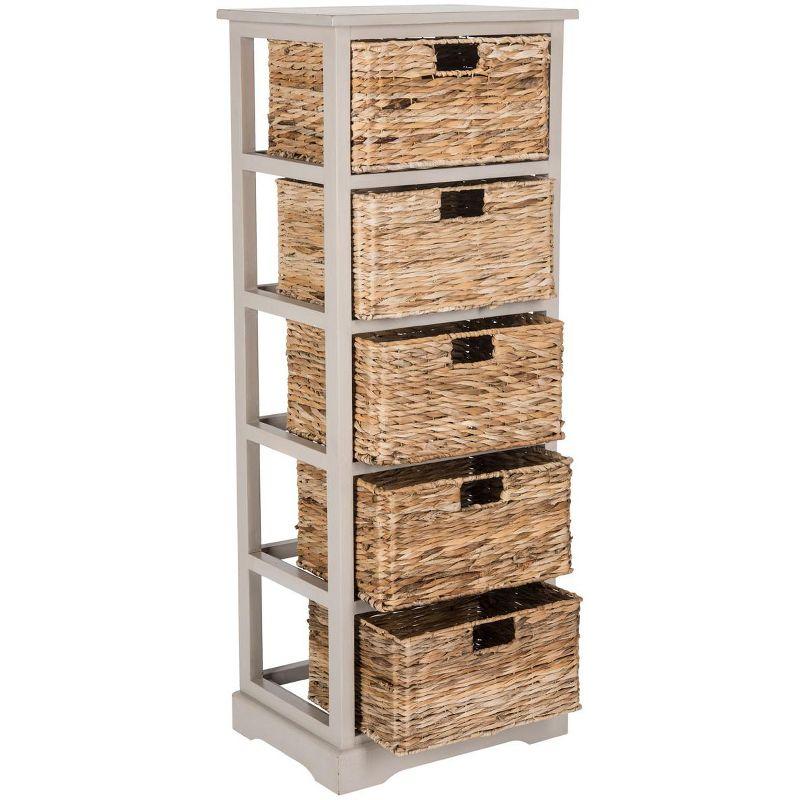 Vedette Gray Pine 5-Drawer Wicker Basket Storage Tower