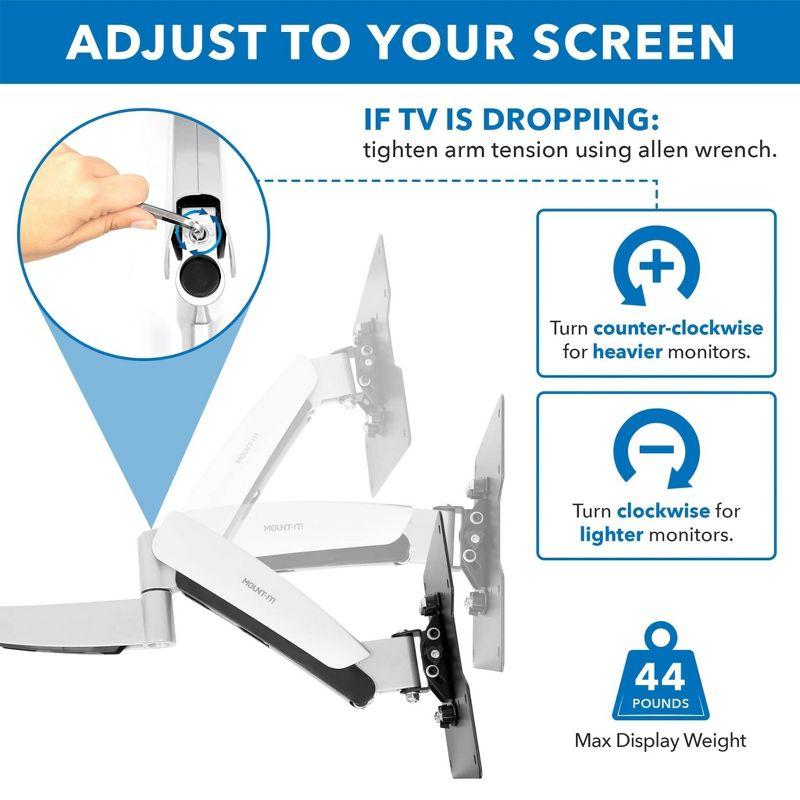 Mount-It! Height Adjustable TV Wall Mount Bracket with Counterbalance Gas Spring Arm, Full Motion Articulating Design Fits Up to VESA 400x400 mm