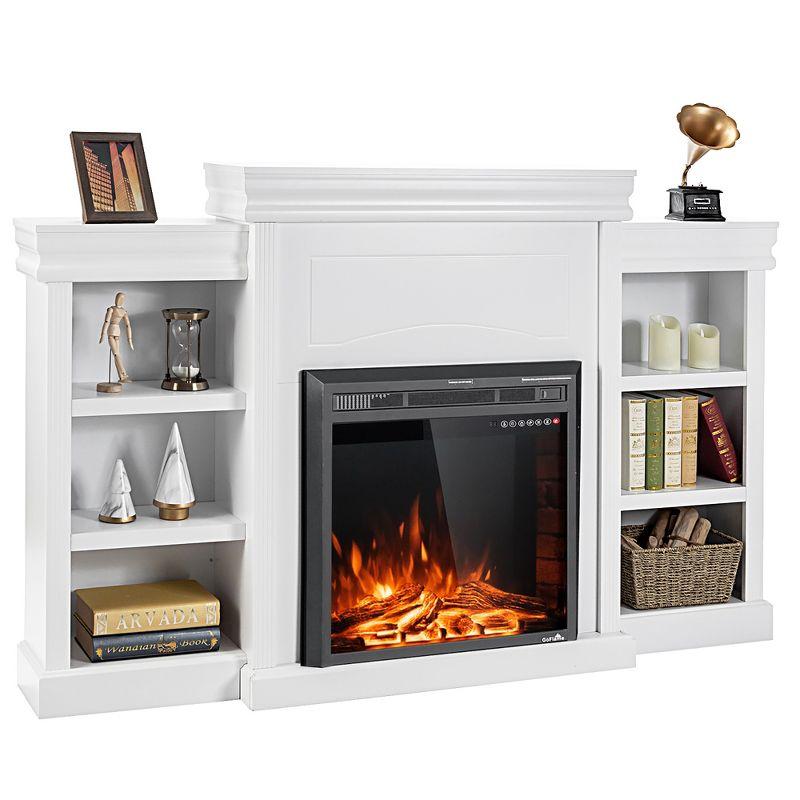 Costway 70'' Fireplace TV Stand Modern Media Entertainment Center Bookcase White\Black