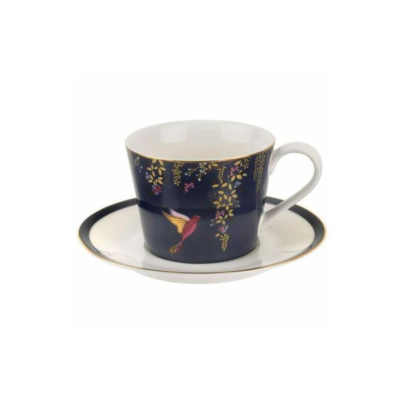 Navy Ceramic Teacup and Saucer with Gold Detailing