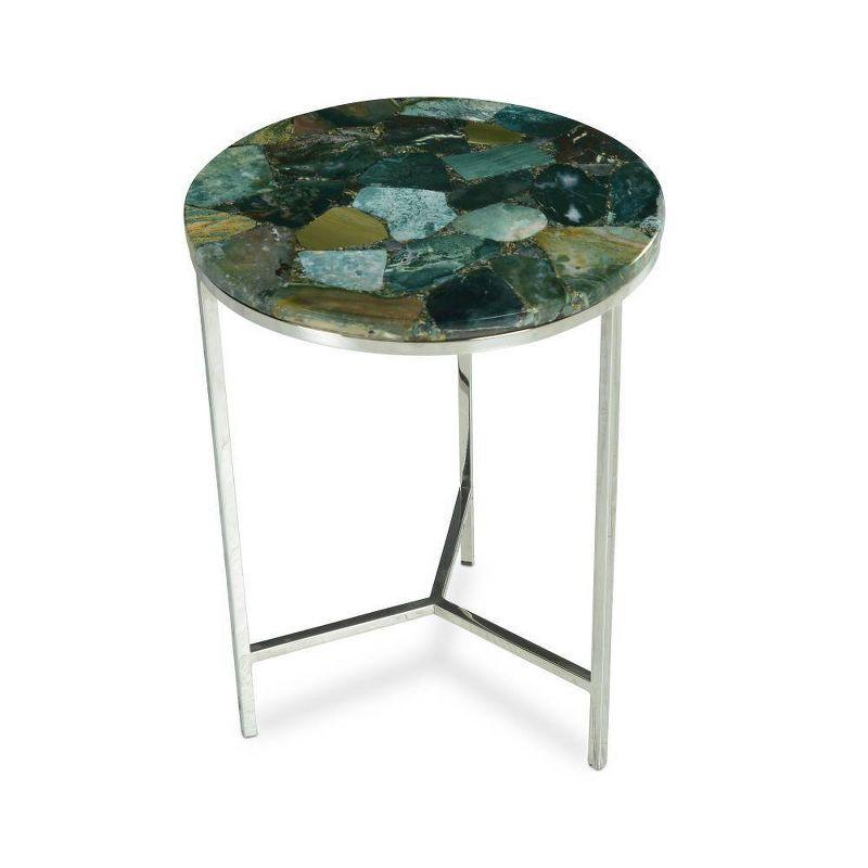 Foster Agate Top Round Chairside Table Emerald Green - Steve Silver Co.: Chrome Base, Spa-Toned Stone, Modern Luxury