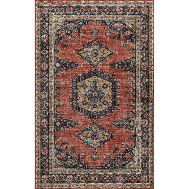 Rust Rectangular Synthetic Persian-Inspired Area Rug