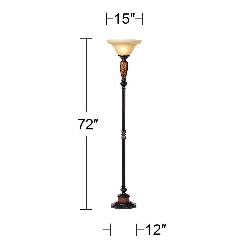 Kathy Ireland Sonnett Vintage Rustic Torchiere Floor Lamp 72" Tall Bronze Faux Marble Alabaster Glass Shade for Living Room Bedroom Office House Home