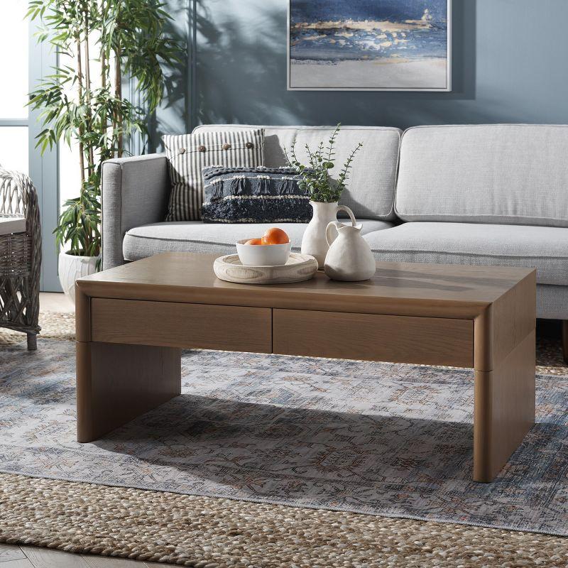 Rune Medium Wood Rectangular Coffee Table with Storage Drawers