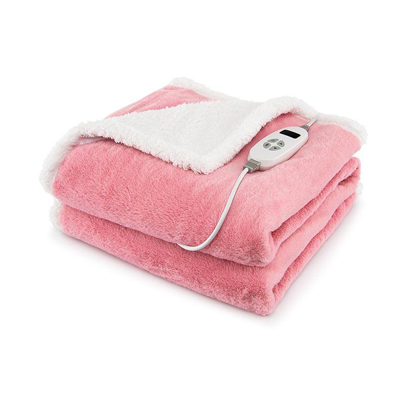 Pink Reversible Sherpa Fleece Electric Heated Blanket 60" x 50"