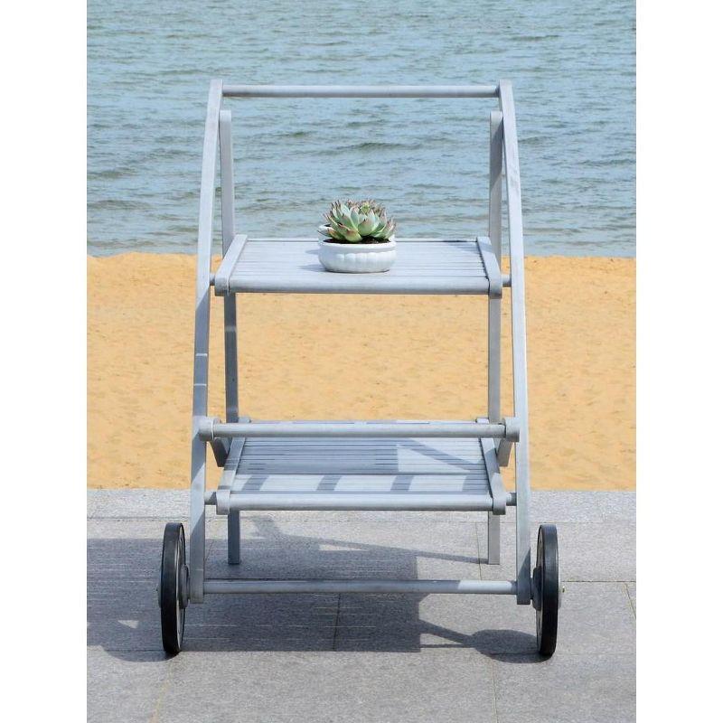 Gray Acacia Wood Outdoor Tea Cart with Storage