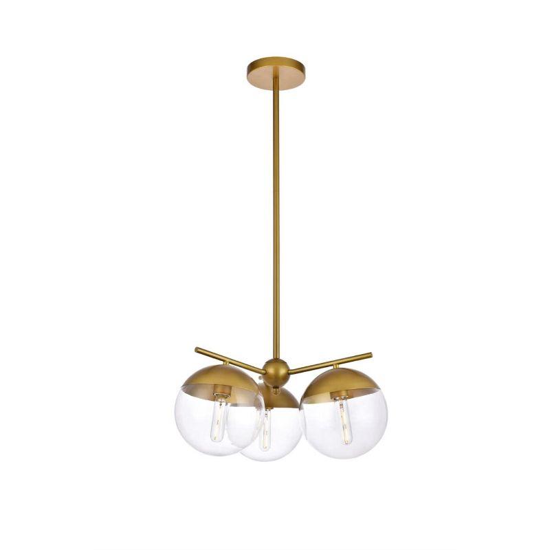 Elegant Lighting Eclipse 3 Lights Brass Pendant With Clear Glass