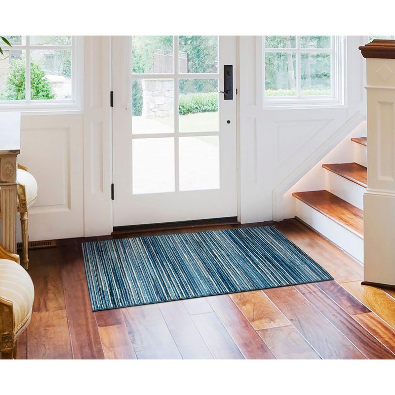 Marina Stripes China Blue 2'7" x 4'3" Synthetic Indoor/Outdoor Rug