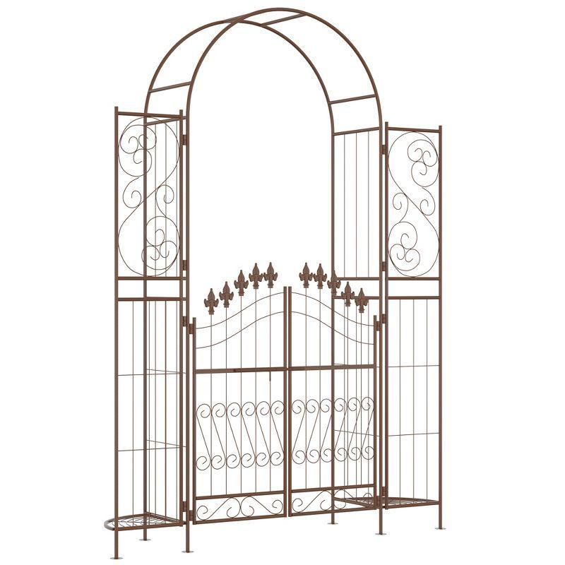 Outsunny 54.25'' W x 15.25'' D Metal Arbor with Gate in Brown