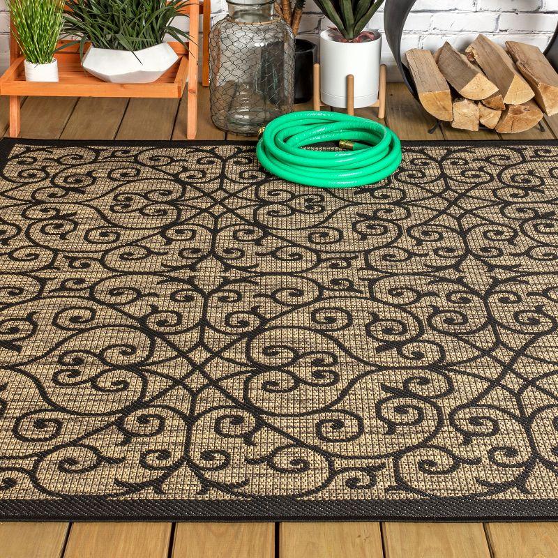 4'x6' Madrid Vintage Filigree Textured Weave Indoor/Outdoor Area Rug, Black/Khaki - JONATHAN Y