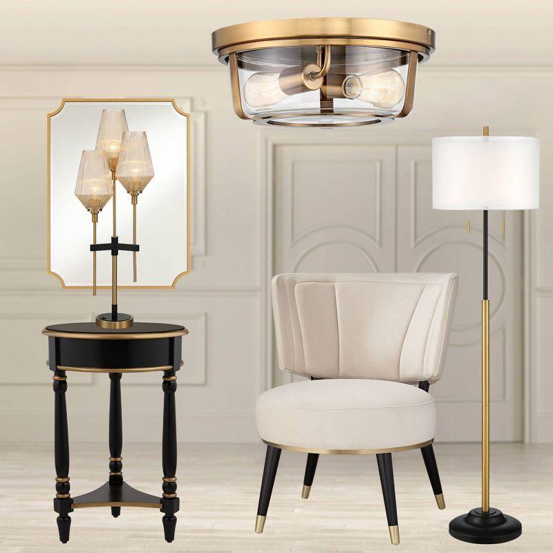 55 Downing Street Cason Vintage Wood Round Accent Side End Table 18 1/4" Wide with Shelf Black Gold Trim for Living Room Bedroom Bedside Entryway Home