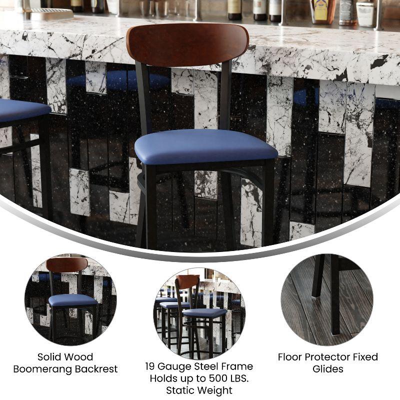 Flash Furniture Wright Commercial Grade Barstool with 500 LB. Capacity Steel Frame, Solid Wood Seat, and Boomerang Back