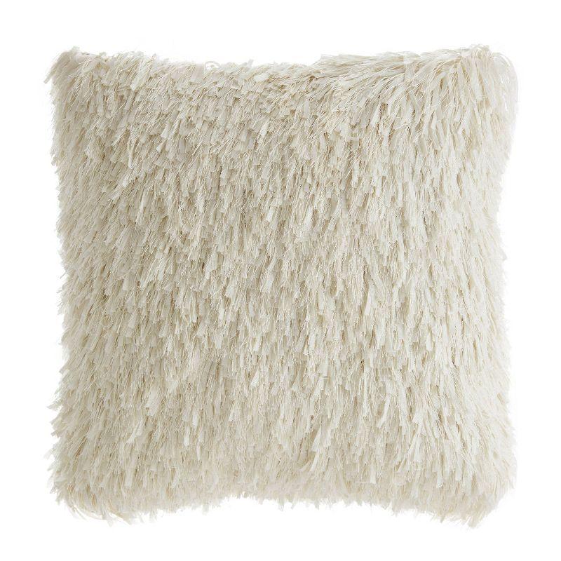 Whisper White Faux Fur Shag 18" Square Throw Pillow