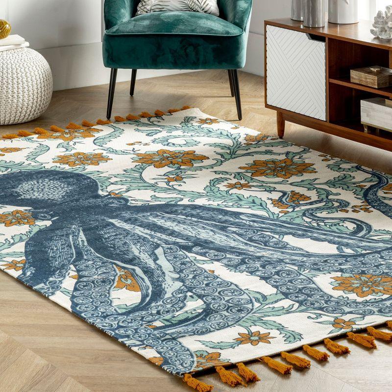 Thomas Paul Octopus Tasseled Blue/Yellow Area Rug