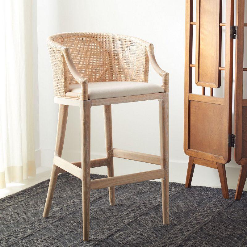 Natural White Washed Wood and Rattan Bar Stool