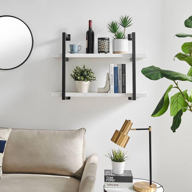 31.5" x 22.5" Modern 2 Tier Hanging Bracket Wall Shelve White Birch - Danya B.: Chic Storage, Metal MDF