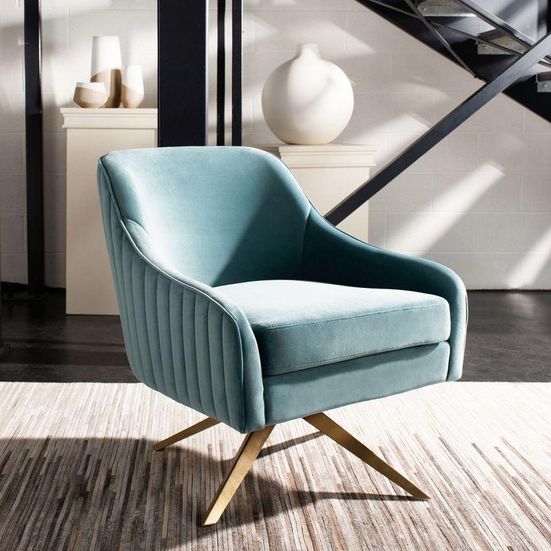 Seafoam Velvet Swivel Arm Chair with Metal Base