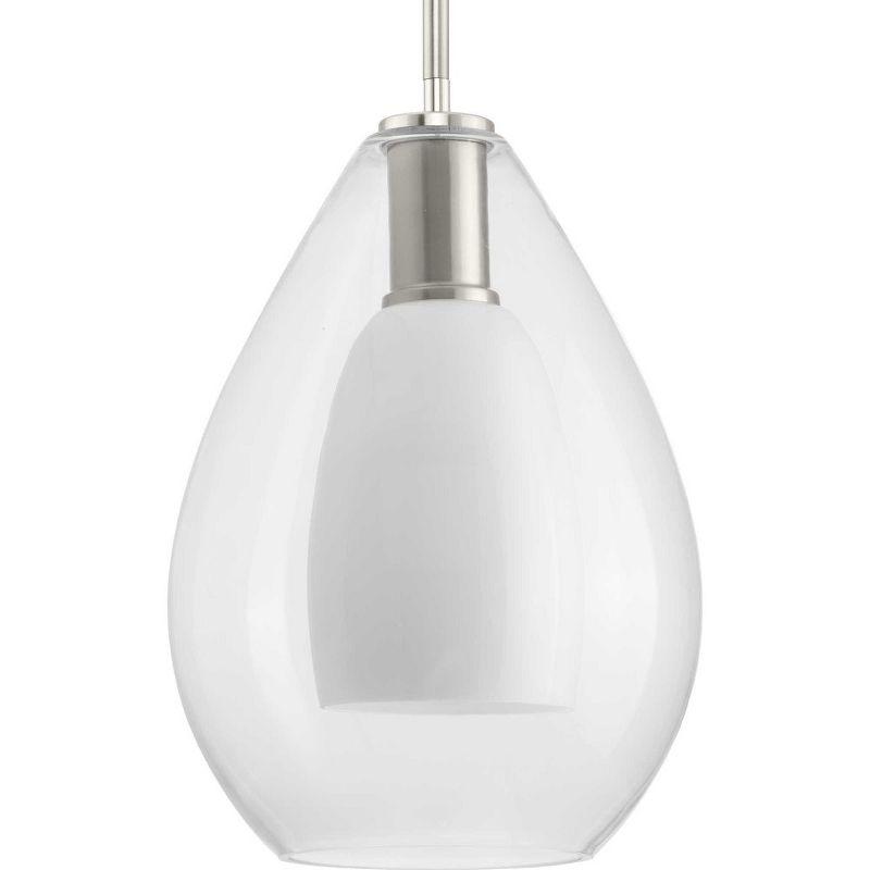 Progress Lighting Carillon 1-Light Pendant, Brushed Nickel, Clear and Opal Glass Shade