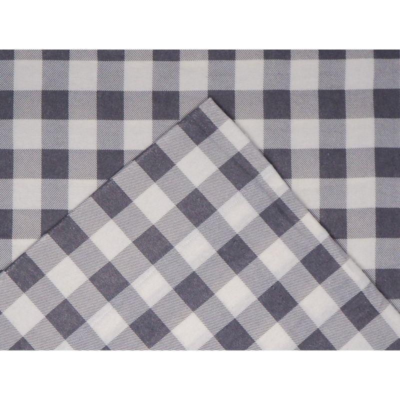 Pointehaven 180 GSM 100% Cotton Grey Checkerboard Printed Flannel Deep Pocket 4 pc Sheet Set, Full