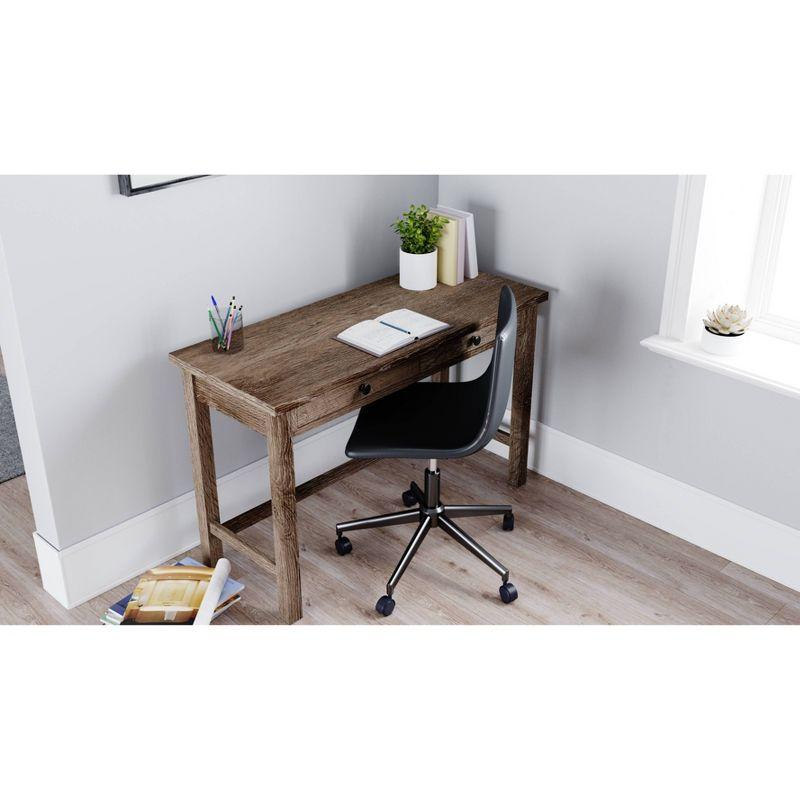 Transitional Weathered Oak Home Office Desk with Dual Drawers