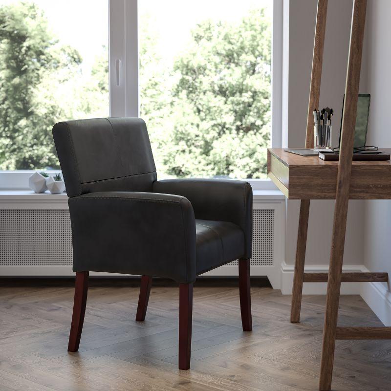 Black Leather Executive Side Chair with Mahogany Legs