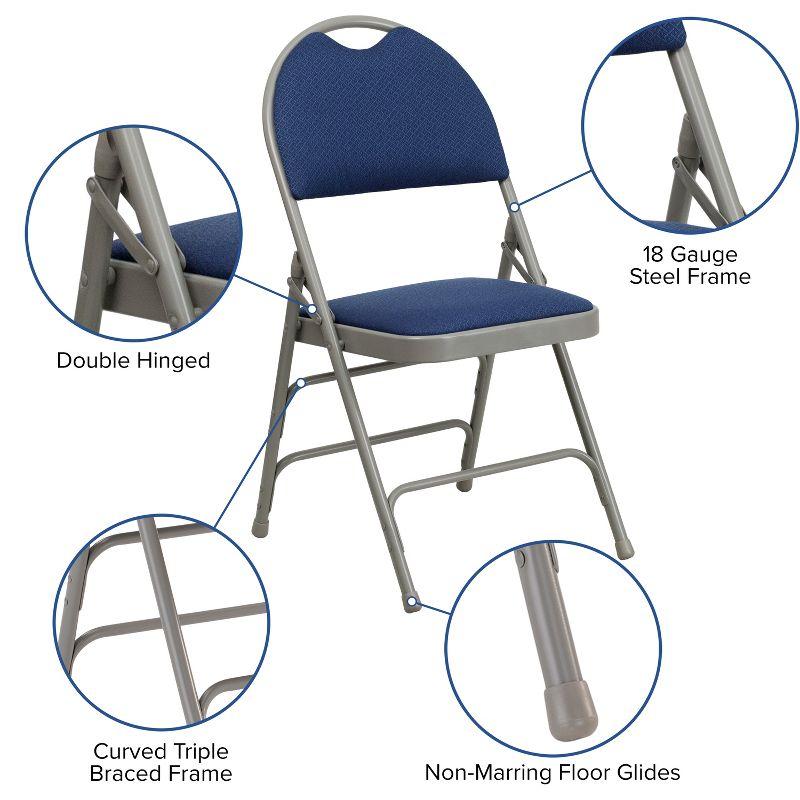 Navy Fabric Armless Metal Folding Chair with Easy-Carry Handle