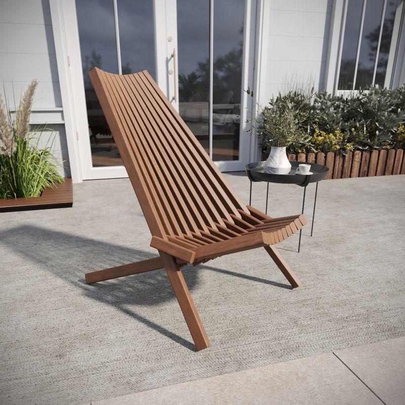 Flash Furniture Delia Commercial Grade Indoor/Outdoor Folding Acacia Wood Chair, Low Profile Lounge for Patio, Porch, Garden, Brown