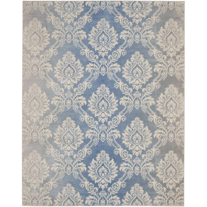 Ivory Blue Floral Elegance Synthetic Area Rug 8' x 10'