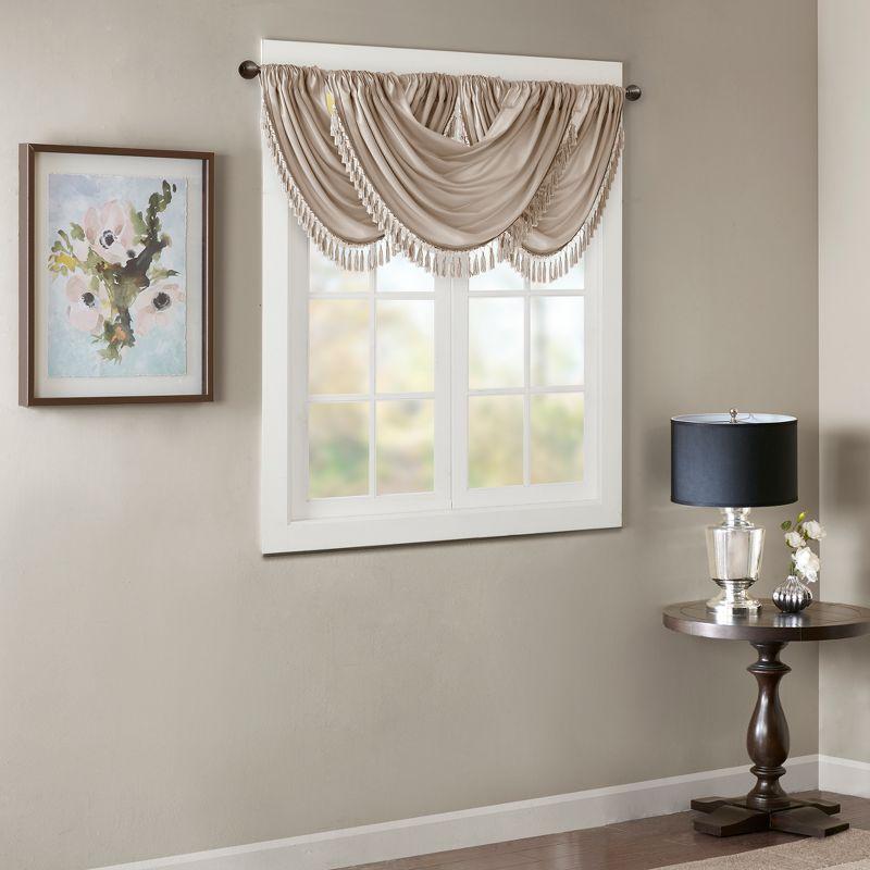 Champagne Faux Silk Waterfall Window Valance with Tassel Trim