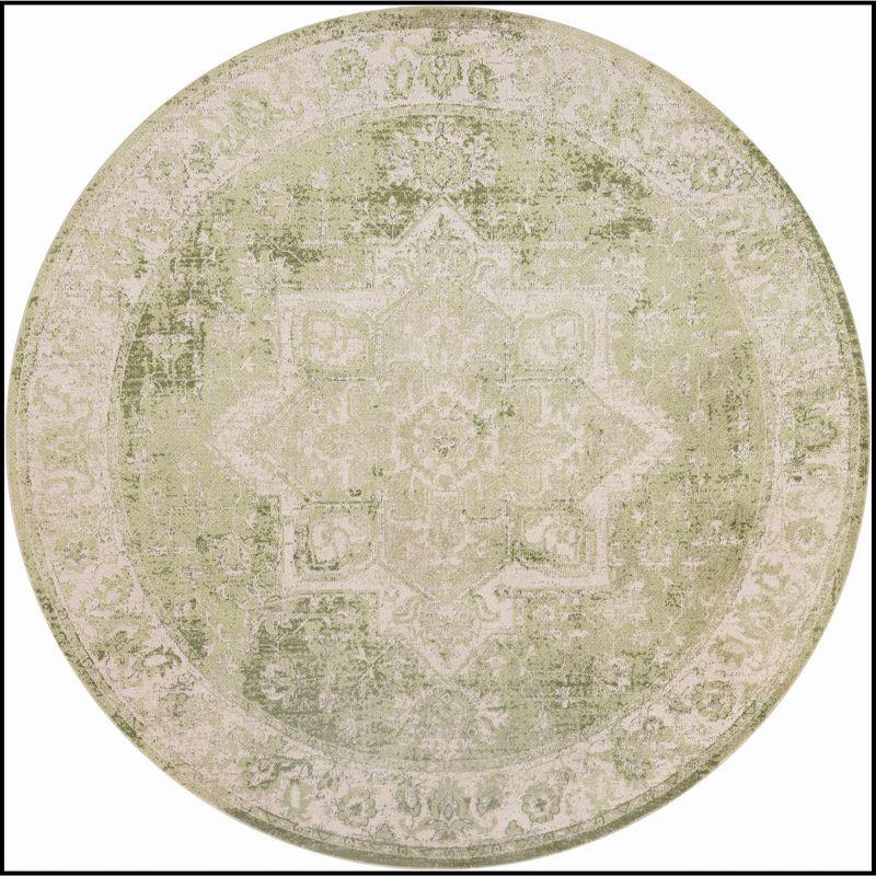 Nourison Washable Astra Vintage Medallion Indoor Flatweave Area Rug Ivory Green 5'3" x Round